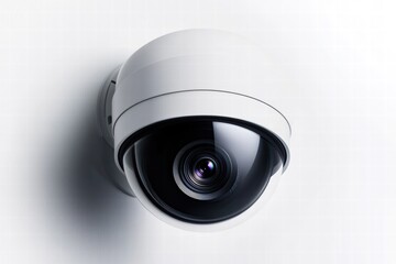 Poster - Close-up view of a surveillance camera lens mounted on a white surface