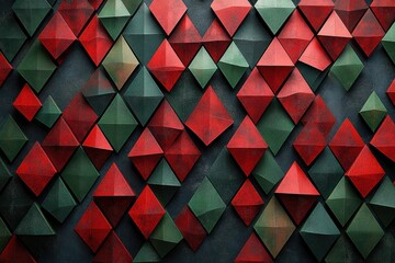 Poster - Geometric display of interlocking red and green triangles creating a vibrant pattern