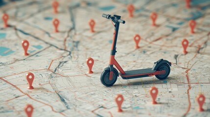Poster - city map showing the widespread availability of electric scooter stations, making micro-mobility a p