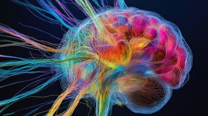 Poster - brain, with colorful neural connections representing the flow of thoughts and ideas in the mind