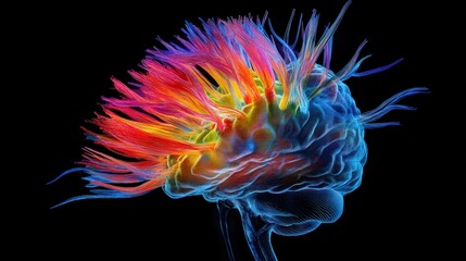 Poster - brain, with colorful neural connections representing the flow of thoughts and ideas in the mind