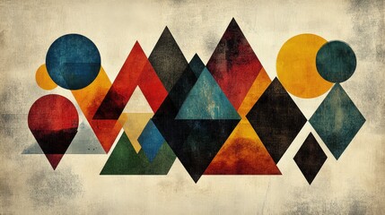 Poster - geometric shapes arranged in a balanced pattern: circles, triangles, squares, and hexagons, with vib