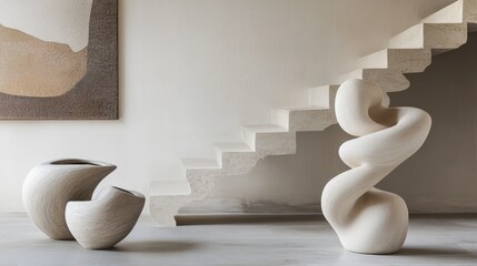 Poster - organic, abstract shapes resembling waves and spirals, subtly curving and twisting, creating an atmosphere of calmness and fluidity in design