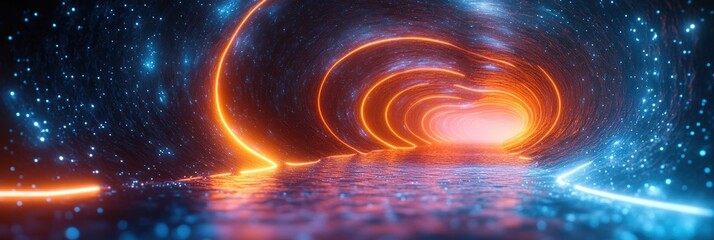 Poster - neon circles create an immersive digital tunnel with vibrant light reflections