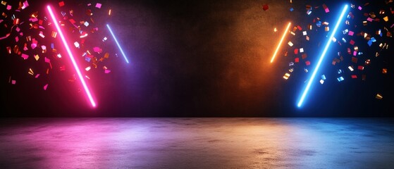 Poster - Room illuminated with vibrant colorful lights creating a lively and dynamic atmosphere