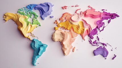 Poster - A colorful world map with a cartogram effect, where the size of each country is altered according to its population.