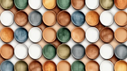 Poster - Colorful decorative plates arranged on a wall in various sizes and designs for wall art display