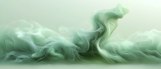 Wall Mural - An ethereal abstract representation resembling flowing waves, with soft gradients of green and white, creating a calm and serene atmosphere reminiscent of gentle movements.