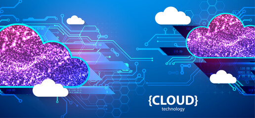 Leinwandbilder - Storage technology. Integrated digital web concept background. Cloud element created from shining particles.