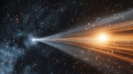 Poster - a conceptual illustration showing light speeding through space, passing by distant stars.