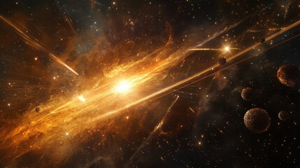 Poster - a conceptual illustration showing light speeding through space, passing by distant stars.
