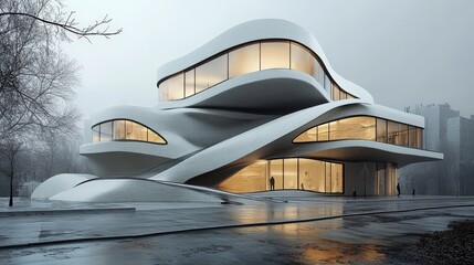 Poster - museum with a striking of curved walls and asymmetrical designs.