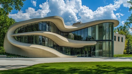 Poster - museum with a striking of curved walls and asymmetrical designs.