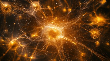 Fototapete - particles representing quantum physics, visualized as glowing points connected by thin lines in a grid-like structure