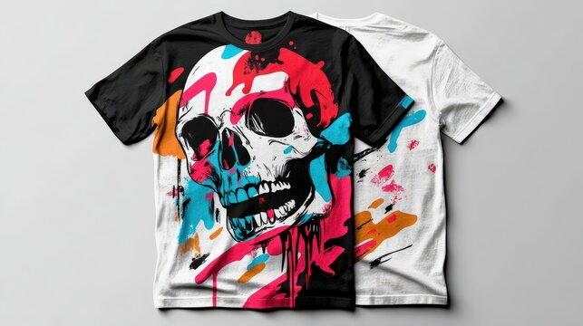 A creative t-shirt graphic design that combines street art elements with bold typography and vibrant colors, designed to appeal to a youthful, artistic audience
