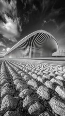 Poster - Exploring innovative architectural design of modern buildings in urban landscapes under a cloudy sky perspective