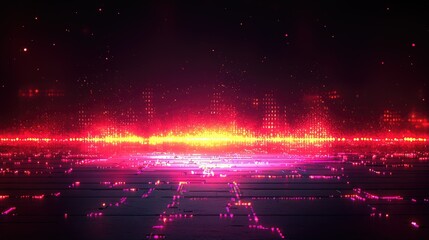 Poster - Abstract Digital Cityscape Glowing With Red And Yellow Lights