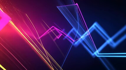 Poster - Dynamic neon light trails forming zigzag patterns on dark background