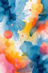 Poster - Colorful abstract watercolor painting with vibrant splashes and floral-inspired patterns in a harmonious blend of hues