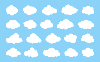Wall Mural - cloud. abstract white cloudy set isolated on blue background. vector illustration