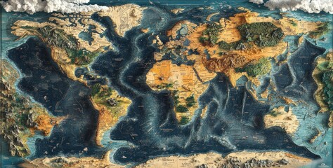 Poster - A detailed world map showcasing all the continents with countries highlighted in various colors.