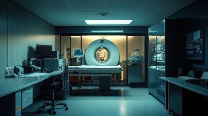 Poster - a diagnostic lab with advanced imaging equipment like an mri or ct scanner, ready for detailed patie