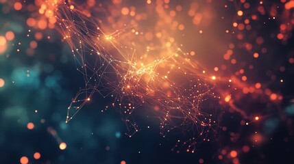 Leinwandbilder - A digital abstract background featuring a network of glowing nodes and connections, creating a sense of technology, data, and global connectivity, ideal for innovation or cyber themes