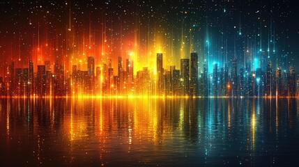 Poster - Futuristic Cityscape Reflecting in Vibrant Water