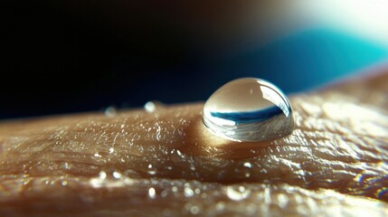 Poster - Captivating close-up of water droplet on skin macro laboratory environment artistic perspective nature concept
