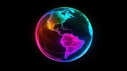 Poster - Colorful Global Network Visualization with Bright Lines and Earth