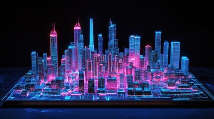 Aufkleber - Neon Cityscape in Futuristic 3D Representation with Vibrant Colors