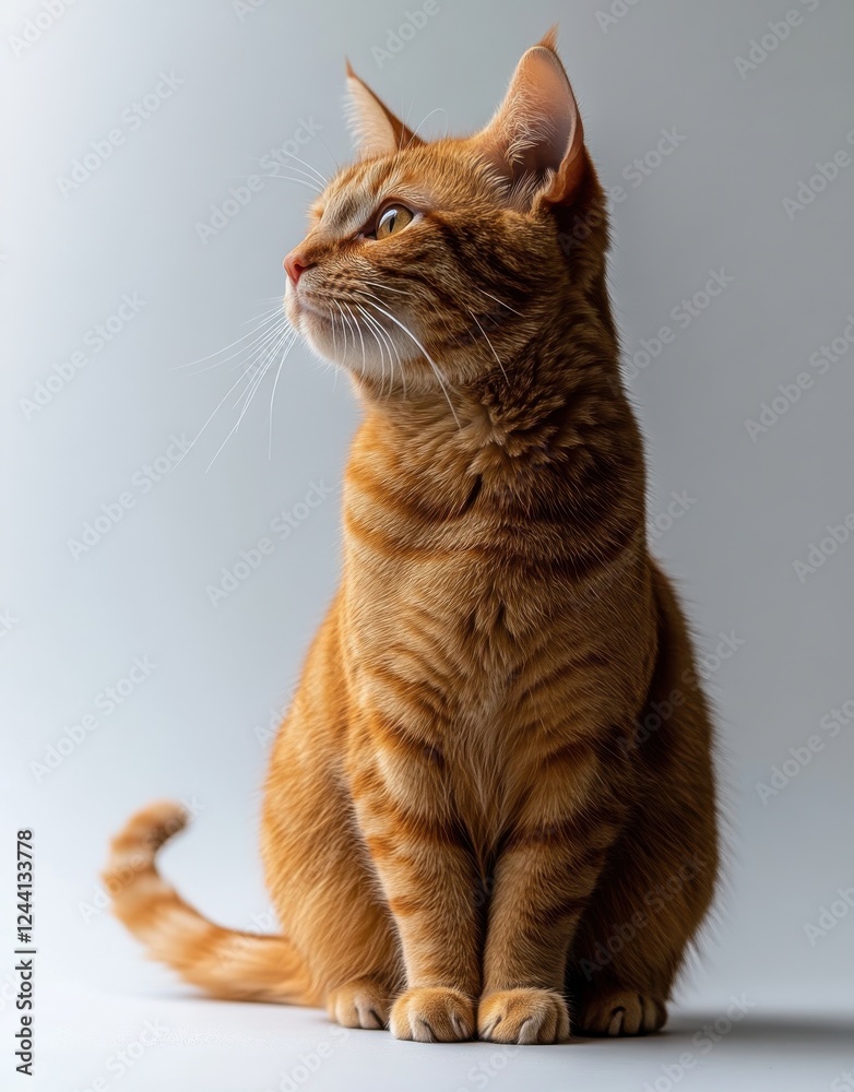 Elegant ginger cat sitting gracefully and gazing to the side with a ...