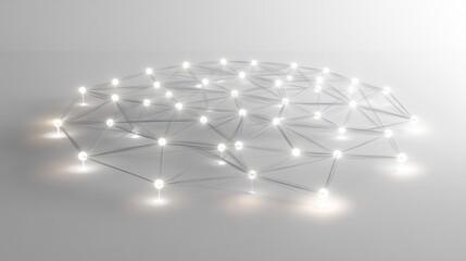 Poster - abstract network connection with illuminated nodes on gray surface