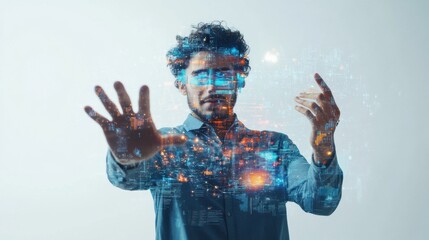 Poster - Man Interacting with Futuristic Digital Interface Technology Concepts