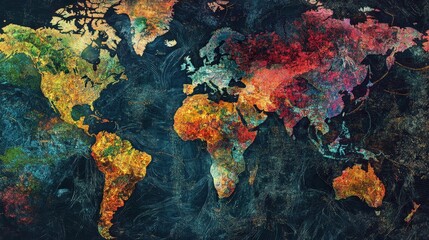 Poster - A digital map showing data trends in different regions, highlighting areas of interest such as population growth, income levels, and climate pattern