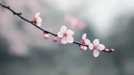 Wall Mural - Pink blossoms branch, spring garden, soft focus, nature background, website banner