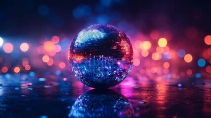 Poster - bright background with a shining and slightly moving disco ball. Cool modern and vibrating background