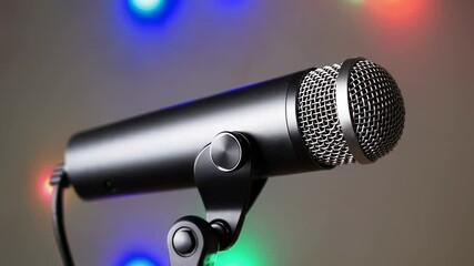 Poster - Professional microphone recording audio in a colorful slow motion montage, perfect for podcasts, online courses, or any audio recording needs