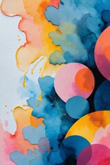 Poster - vibrant watercolor abstract composition featuring colorful circles and organic shapes in dynamic arr