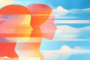 Poster - Abstract Layered Profiles of Women in Geometric Shapes and Warm Colors