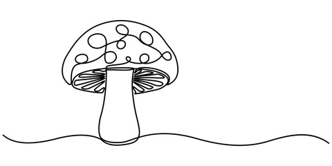 Fototapete - Mushroom food icon, Continuous one line drawing of edible mushroom. One line drawing illustration of mushroom. Fresh raw vegetable concept continuous line art. Editable outline, Abstract shaped bell. 