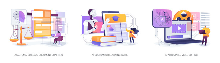 Poster - ai enhancing law, learning, and media abstract concept vector illustrations.