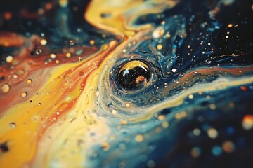 Poster - An isolated oil drop causes a stunning display of vibrant colors and fluid dynamics, blending in a captivating chaotic pattern