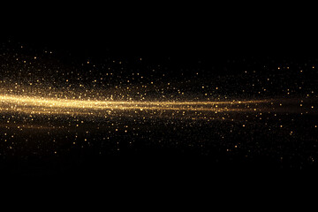 Poster - Golden Stardust Trail: A mesmerizing streak of golden stardust shimmers across a deep black canvas, creating a captivating visual of cosmic wonder and celestial beauty.