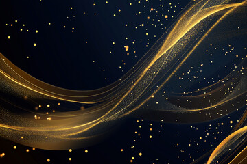 Poster - Golden Abstract Waves:  A captivating abstract background features shimmering golden waves dancing across a deep navy blue backdrop, evoking a sense of elegance, luxury, and celestial beauty.