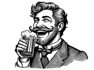 Wall Mural - working-class man wearing a flat cap and overalls, drinking from a beer bottle, symbolizing relaxati