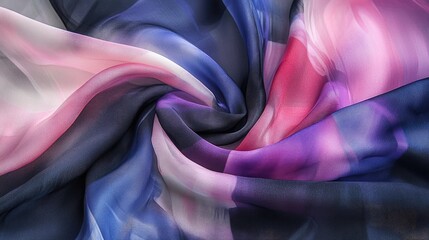 Poster - A silky smooth, softly draped fabric with dark blue, purple, and pink highlights, forming graceful, flowing lines.