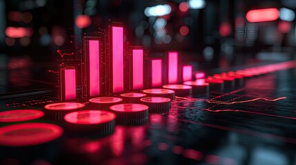 Poster - Neon Pink Bar Graph Shows Financial Cryptocurrency Growth