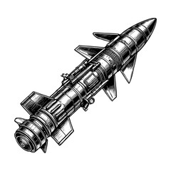 Wall Mural - military missile rocket in mid-flight, featuring detailed metallic textures and propulsion flames sk