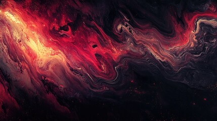 Poster - A stunning wavy abstract background featuring deep black, dark red, and garnet hues, accented with soft glowing light.